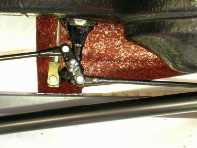 Off position. Note the cut-out in the clevis, designed to fit the base of the balance lever.